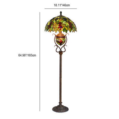 Traditional Tiffany Stained Glass Grape Decor Dome 3-Light Standing Floor Lamp For Study