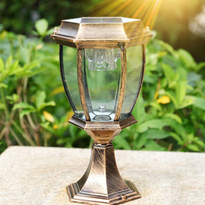 Lámpara de Poste Hexagonal de Techo Plano Impermeable Solar Tradicional Europea LED para Jardín Paisajístico al Aire Libre 