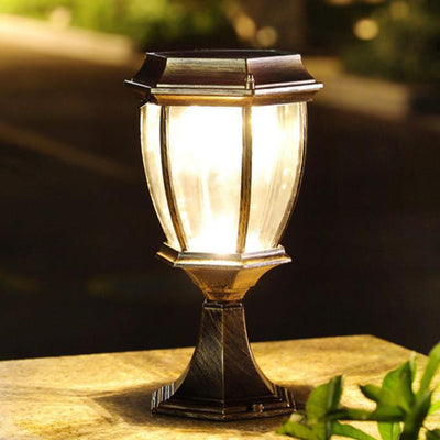 Traditional European Solar Waterproof Flat Top Hexagonal Post Lamp LED Lawn Landscape Light For Outdoor Patio