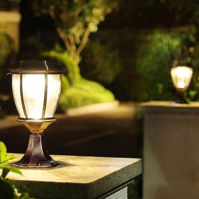 Lámpara de Poste Hexagonal de Techo Plano Impermeable Solar Tradicional Europea LED para Jardín Paisajístico al Aire Libre 