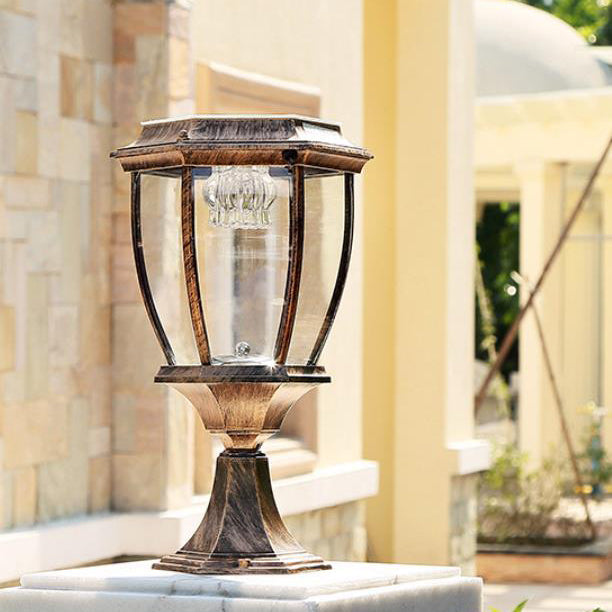 Lámpara de Poste Hexagonal de Techo Plano Impermeable Solar Tradicional Europea LED para Jardín Paisajístico al Aire Libre 