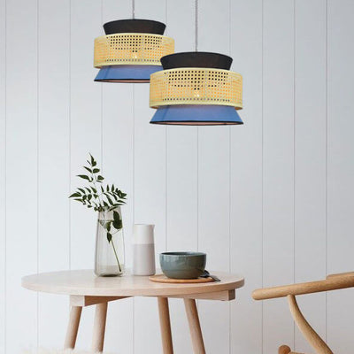 Modern Rattan Weaving Colorful Geometric Splicing 1-Light Pendant Light