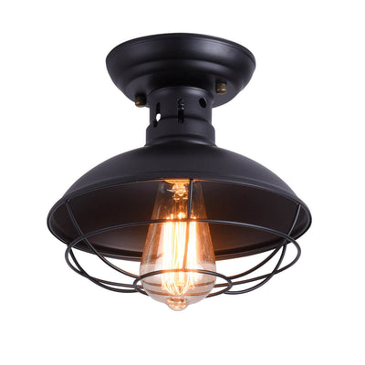 Rustic Wrought Iron 1-Light Barn Semi-Flush Mount Lighting