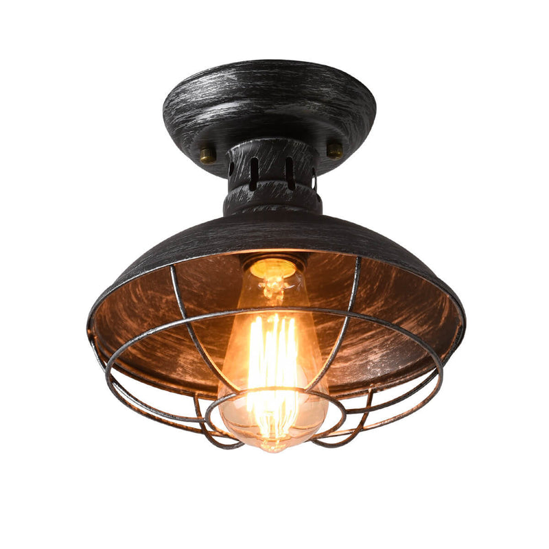 Rustic Wrought Iron 1-Light Barn Semi-Flush Mount Lighting