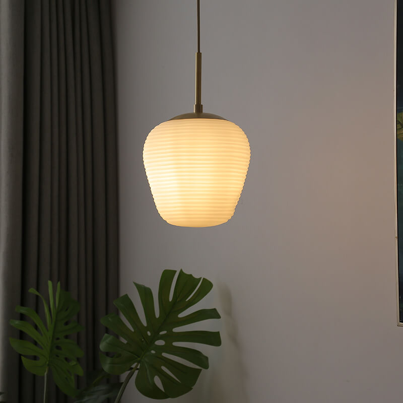 Minimalist Striped Glass Oval 1-Light Japanese Pendant Light