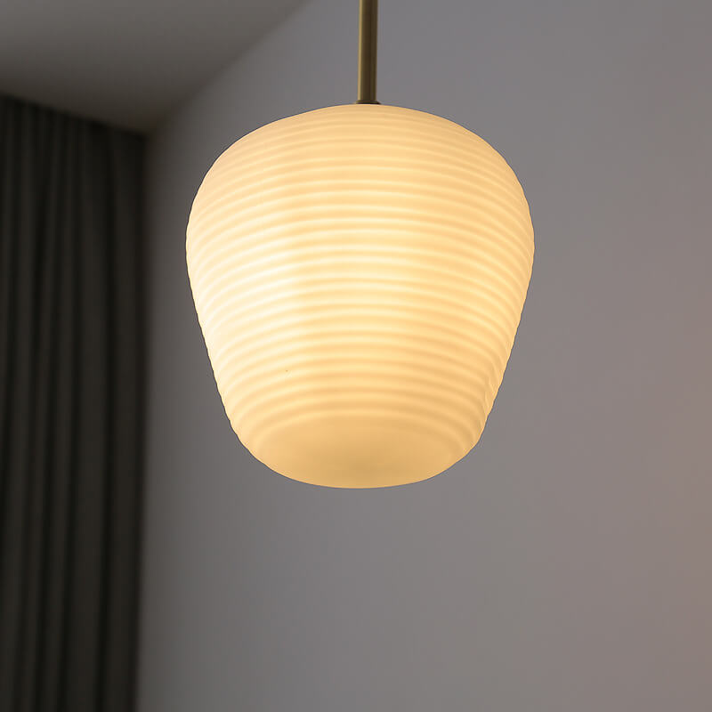 Minimalist Striped Glass Oval 1-Light Japanese Pendant Light