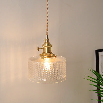 Textured Wavy Glass 1-Light Drum Pendant Light