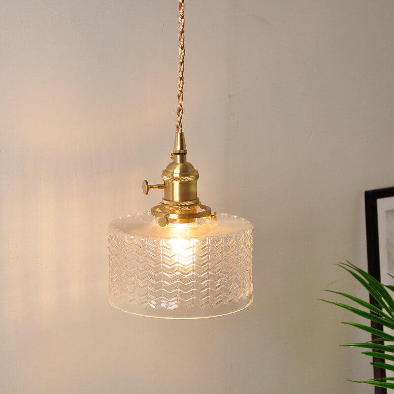 Textured Wavy Glass 1-Light Drum Pendant Light