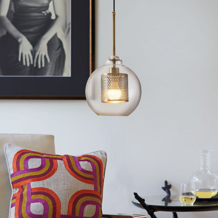 Luminaire suspendu à dôme bombé à 1 lumière globe en verre transparent