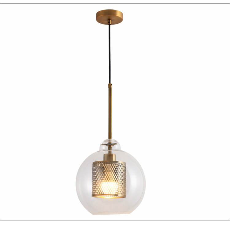 Clear Glass Globe 1-Light Bulge Dome Pendant Light