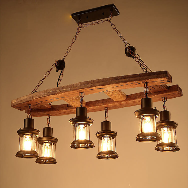 Lustres lanternes rétro en bois à 6 lumières 