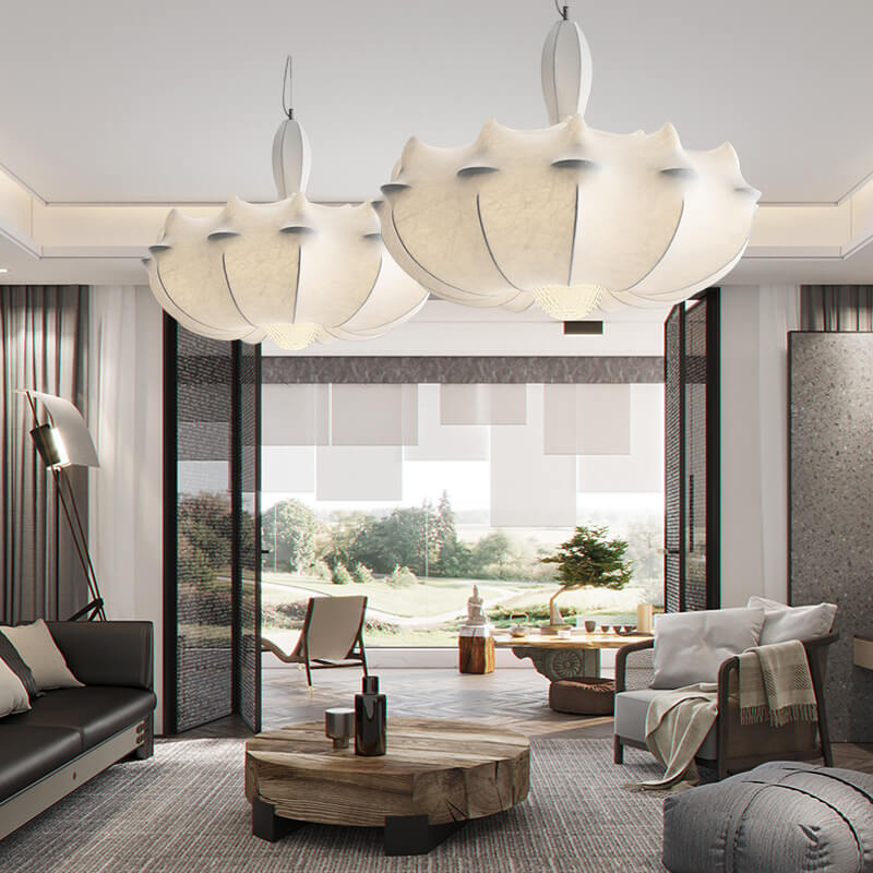 Modern Stretch Silk Fabric Airship Shade 3-Light Chandeliers
