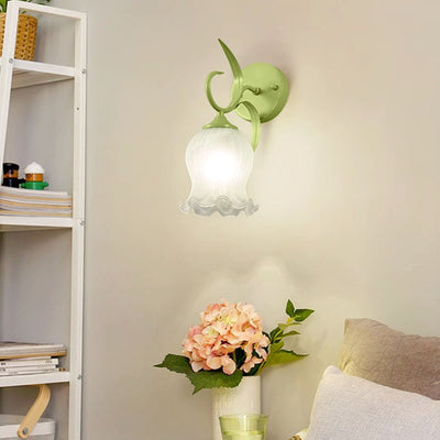 Modern Simplicity Flower Iron Glass 1-Light Wall Sconce Lamp For Bedroom