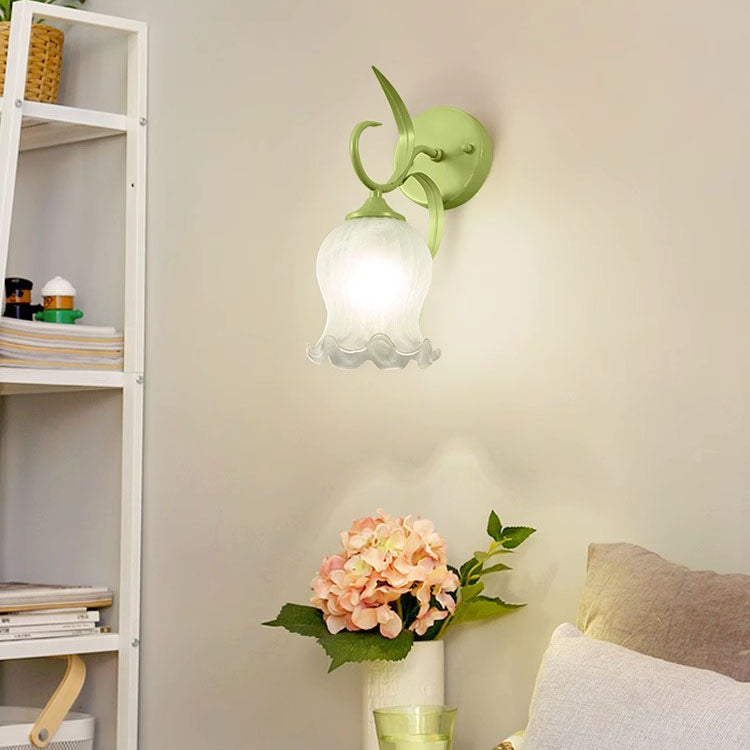 Modern Simplicity Flower Iron Glass 1-Light Wall Sconce Lamp For Bedroom