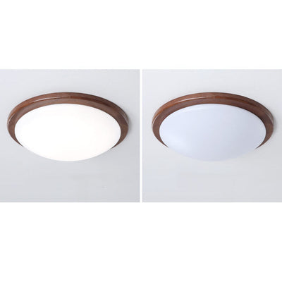 Modern Chinese Walnut Round LED Flush Mount Ceiling Light