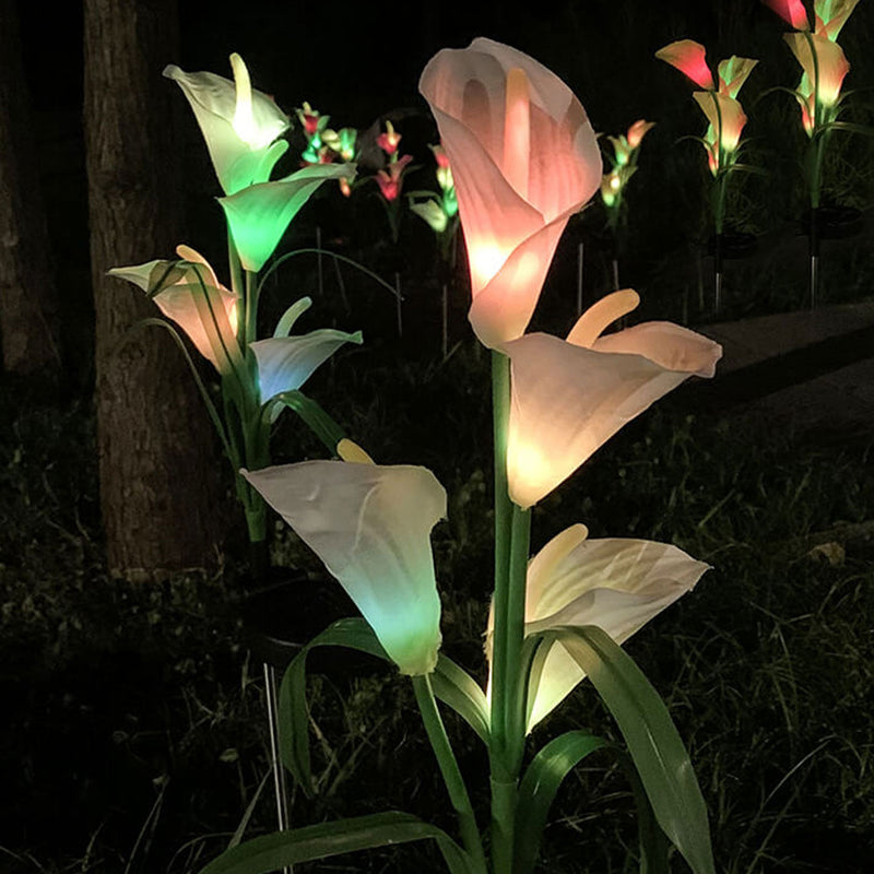 Moderne Solarpferdeschuhblume Bunte 4 LED Outdoor Garten Bodenstecker Landschaftslicht 