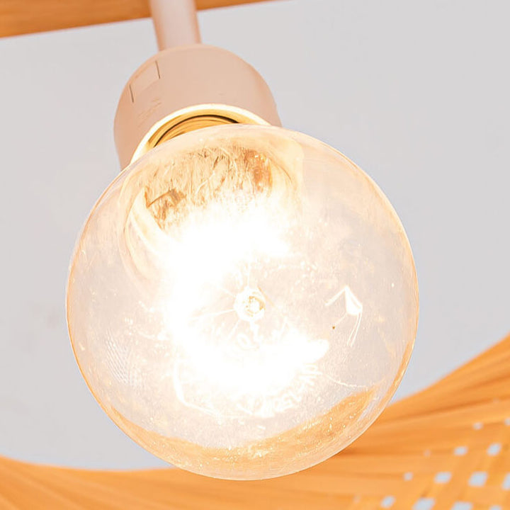 Traditional Japanese Round Bamboo Weaving Column 1-Light Pendant Light For Bedroom