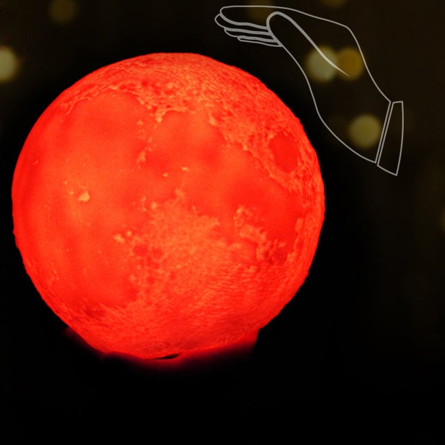 Lampe de table créative à 1 lumière LED rechargeable en forme de lune imprimée en 3D 