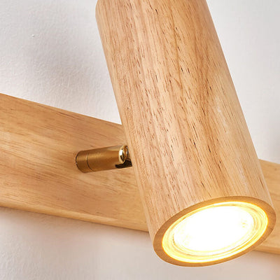 Japanese Minimalist Solid Wood Spotlight Track 1/3/4 Light Flush Mount Ceiling Light