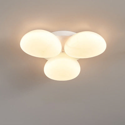 Nordic Cream Pumpkin Round Shade Branch 3-Light Semi-Flush Mount Ceiling Light