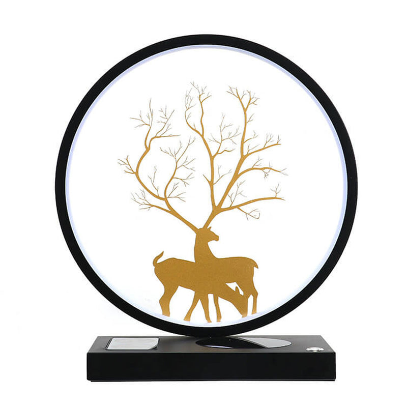 Lampe de table décorative tactile de chargement sans fil LED avec design créatif de cerf rond 