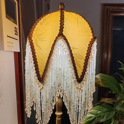 Lampe de table à 1 lumière avec tissu en fer à feuille de gland traditionnel français pour chambre 