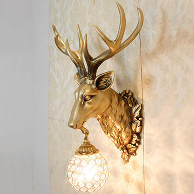 Applique murale européenne rétro à tête de cerf en résine à 1 lumière 