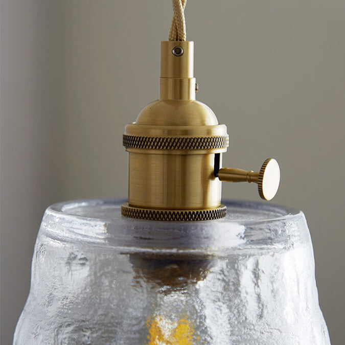 Vintage Glass Brass Drum 1-Light Pendant Light
