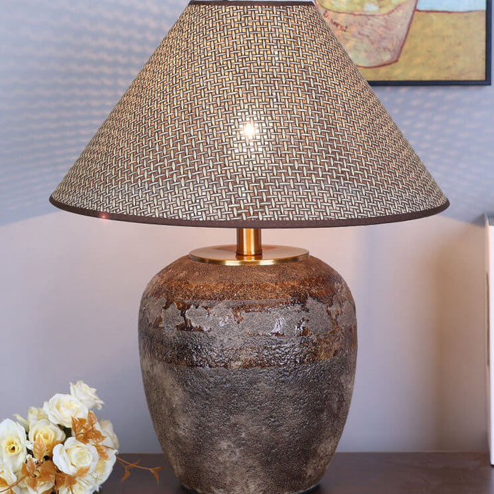 Chinesische Retro-Vase Basis Keramik Leinen 1-Licht Tischlampe 