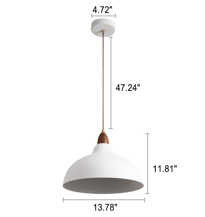 Japanese Simple Iron Dome Solid Wood Top 1-Light Pendant Light
