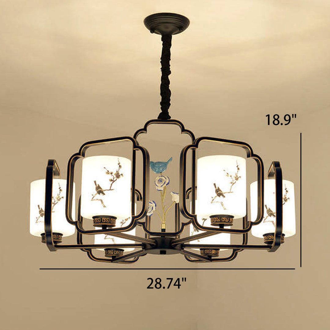 Moderne chinesische Keramiken Vogel Blume Glasschirm 6/8/10 Licht Kronleuchter 