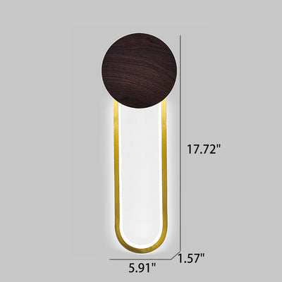 Moderne, minimalistische Holzmaserung, runde LED-Wandleuchte aus Schmiedeeisen 