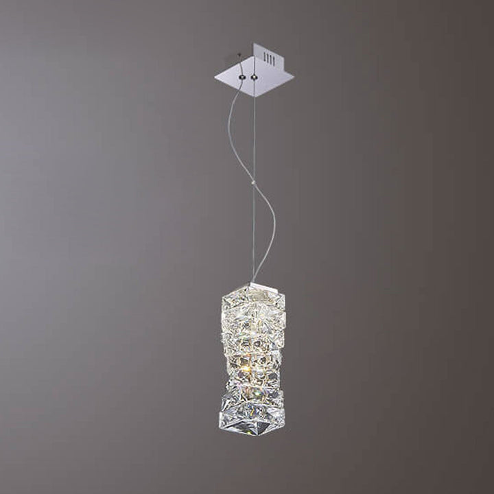 Moderne Luxus Kristallsäule Edelstahl LED Pendelleuchte 
