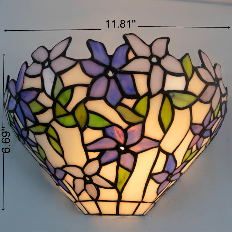 Vintage Tiffany Flower Stained Glass Bowl 1-Light Wall Sconce Lamp