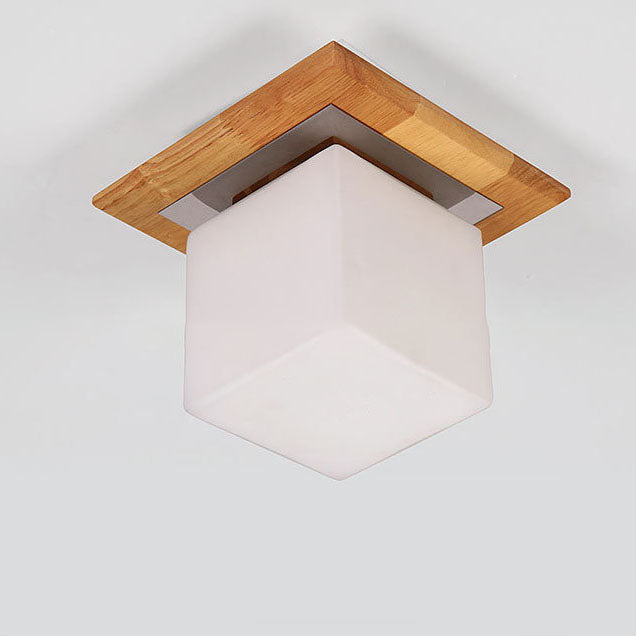 Nordic Minimalist Square Log Glass 1-Light Flush Mount Lighting