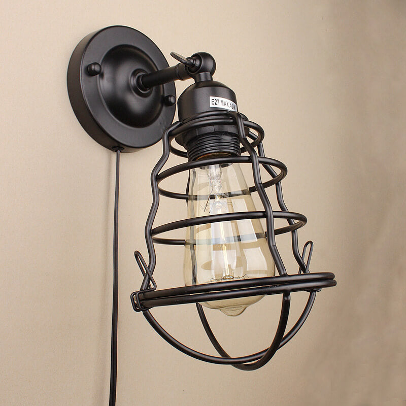 Industrial Vintage Iron Cage 1-Light Wall Sconce Lamp