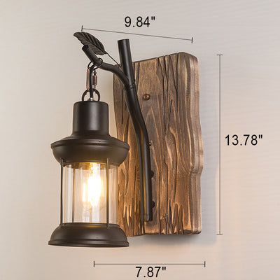 Retro Creative Tree Branch Leaf Lantern Wood 1-Light Wall Sconce Lamp