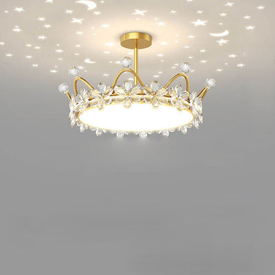 Modern Minimalist Wrought Iron Crystal Crown Projection LED Flush Mount Ceiling Light