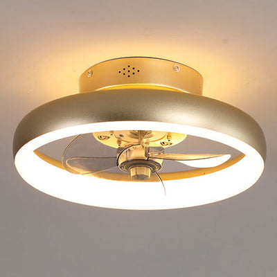 Nordic Light Luxury Round Wrought Iron LED Flush Mount Ceiling Fan Light