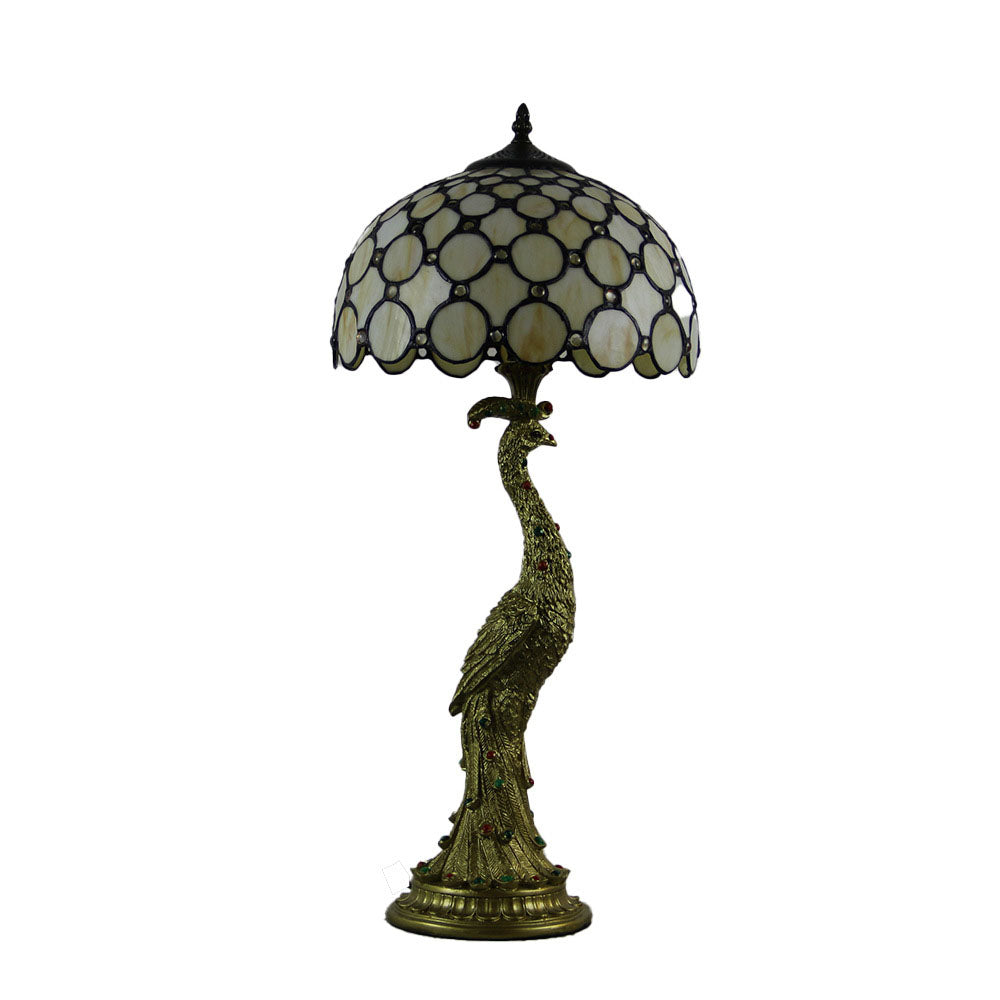 Lampe de table vintage Tiffany Peacock Gem Dome en résine et verre à 1 lumière 