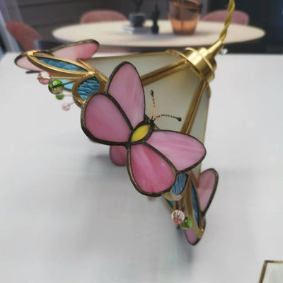 Japanische nordische Messing-Schmetterlings-Buntglas-Kegel-1-Licht-Pendelleuchte 