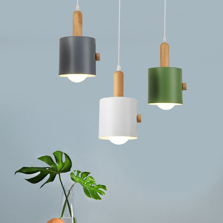 Lámpara de Araña de Madera y Hierro de Color Sólido Nórdico Macaron 1/3 Luz 