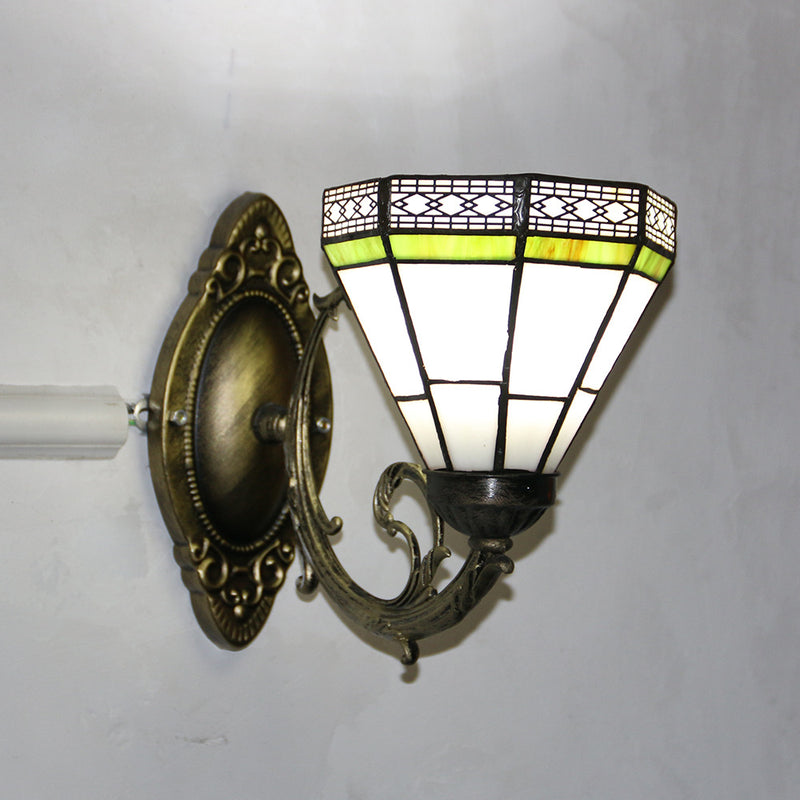 European Style Tiffany Baroque Stained Glass Bowl 1-Light Wall Sconce Lamp