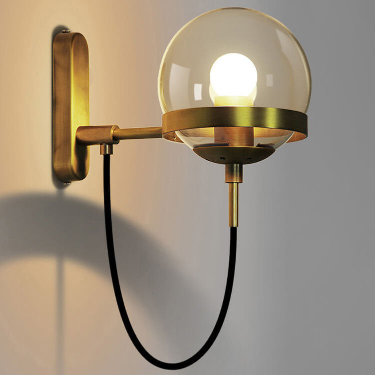 Modern Minimalist Round Ball Electroplated Copper Glass 1-Light Wall Sconce Lamp For Bedroom