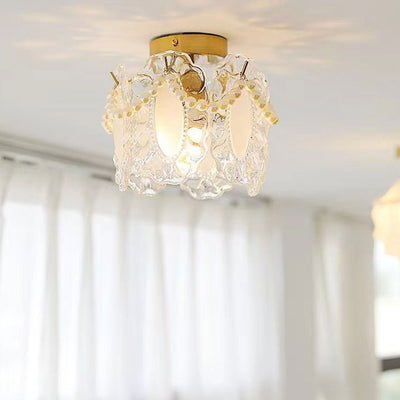 French Light Luxury Petal Pearl Glass 1-Light Flush Mount Ceiling Light