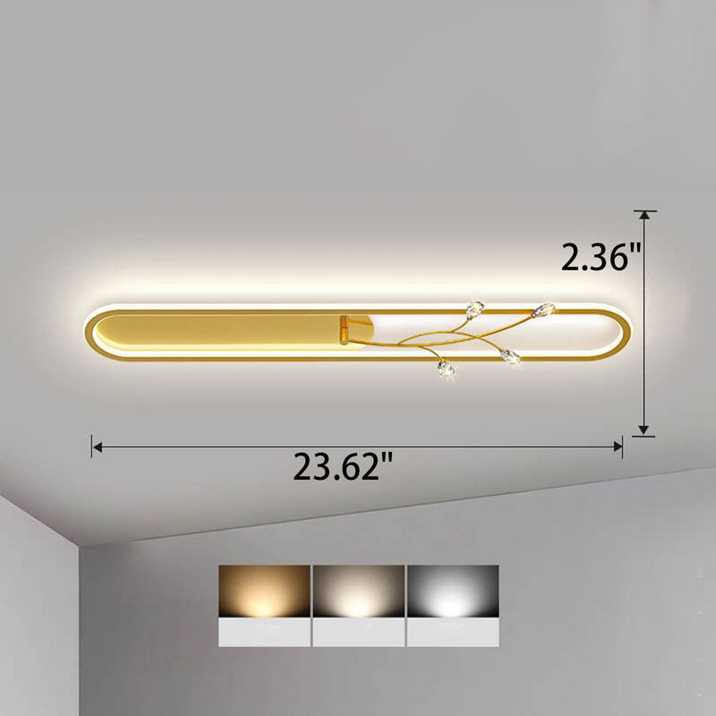 Creative Long Oval Crystal Small Flower Decoration Design LED Flush Mount Light