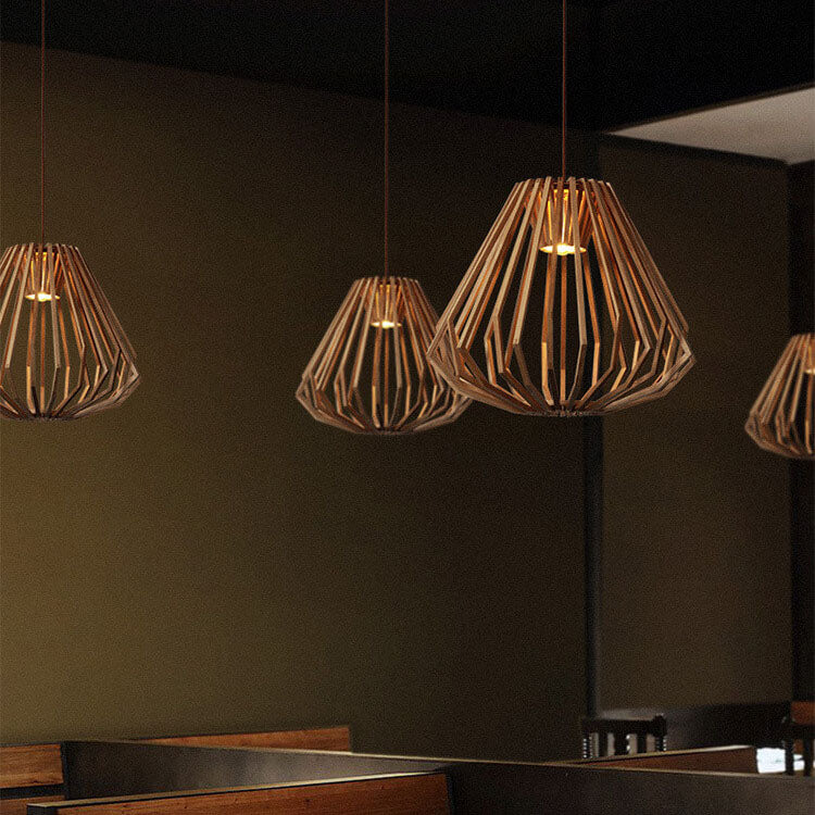 Vintage Creative Geometric Ash Wood 1-Light Pendant Light