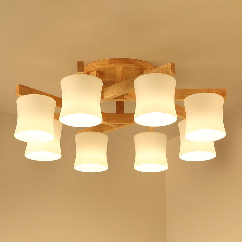 Nordic Simple Log Glass Cylinder Shade 3/5/8 Light Semi-Flush Mount Ceiling Light