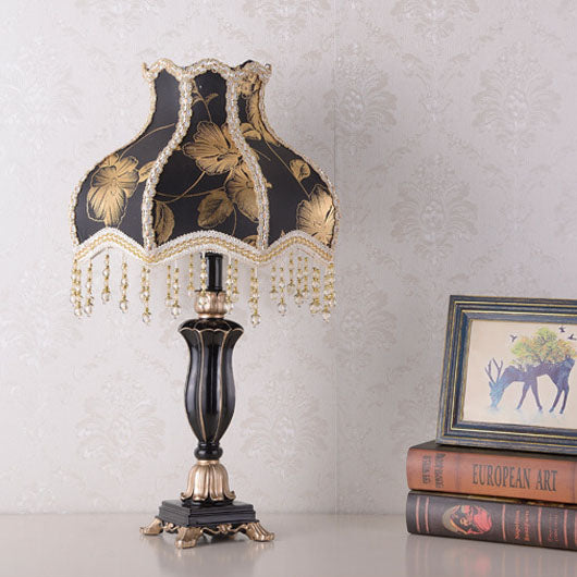 European Luxury Fabric Cone Tassel Resin 1-Light Table Lamp