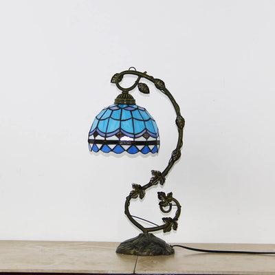 Tiffany Rustic Rose Stained Glass Vine Resin 1-Light Table Lamp